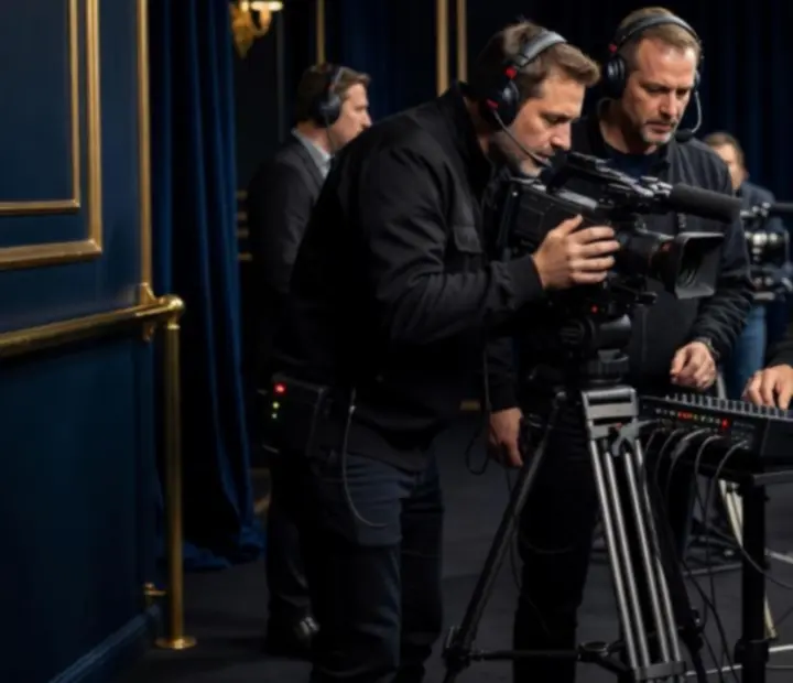 Équipe de diffusion live en action autour d'une table de tournoi