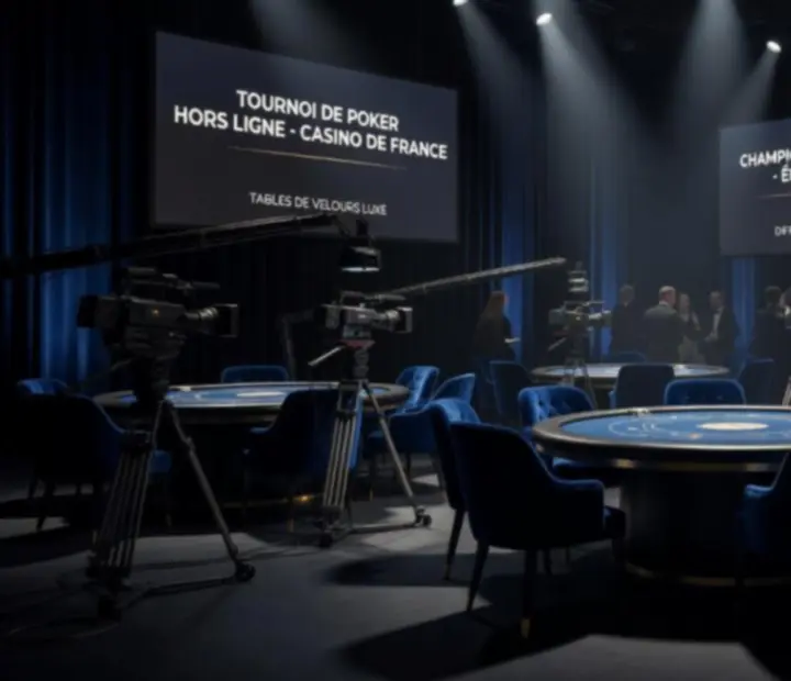 Scène de tournoi de cartes hors ligne avec caméras de diffusion
