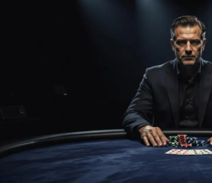 Portrait d'un joueur sur une scène de tournoi en lumière tamisée